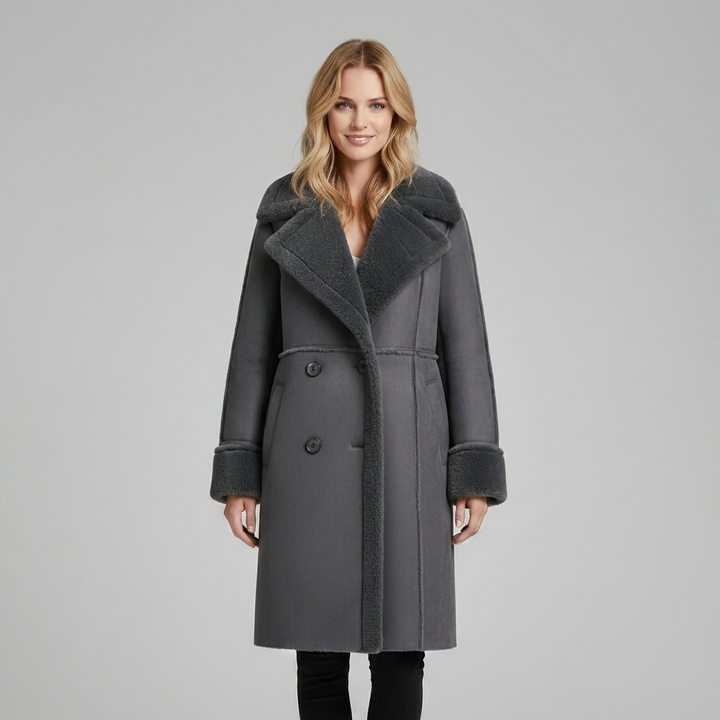 Timeless Lapel Collar Long Coat with Front Buttons for Women