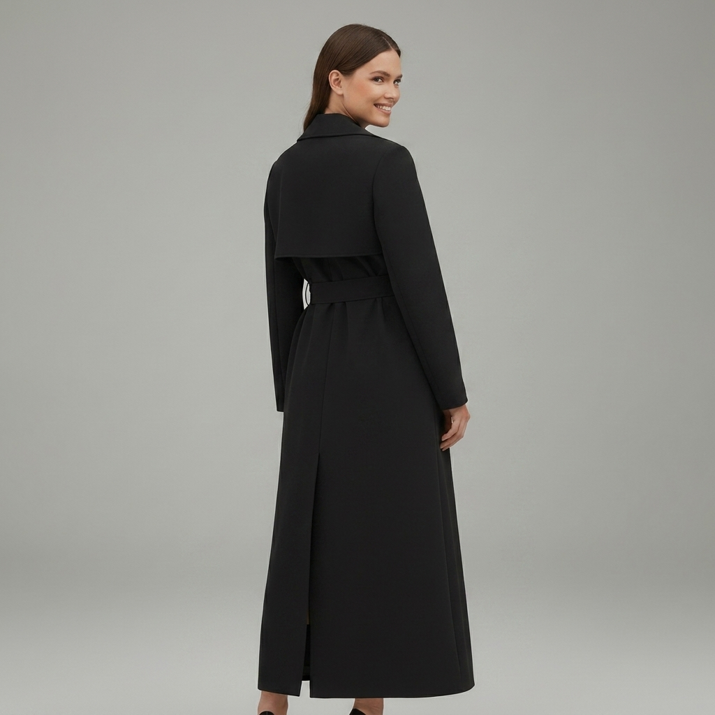 Classic Long Trench Coat for Women – Button Front & Belted Style