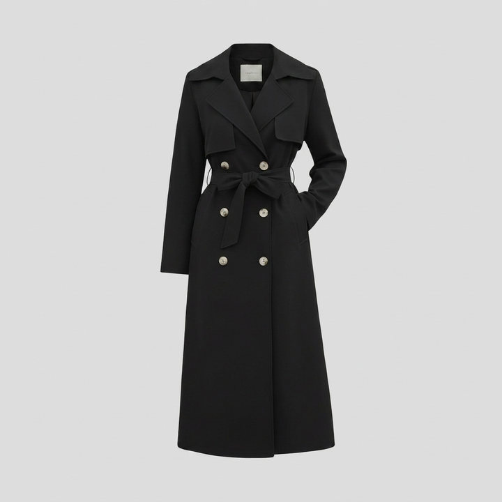 Classic Long Trench Coat for Women – Button Front & Belted Style
