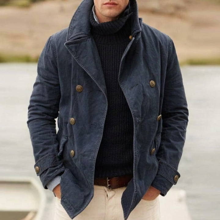 Timeless Men’s Double-Breasted Pea Coat with Durable Canvas