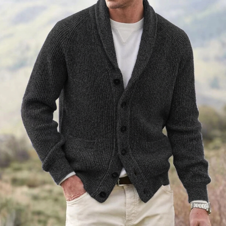 Stylish Long-Sleeve Cardigan for Men with Shawl Collar