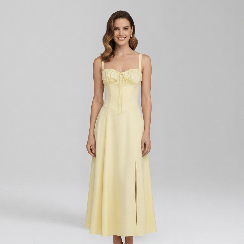 Chic Midi Dress with Patterned Skirt and Adjustable Shoulder Straps