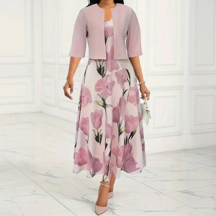 Women’s Floral Maxi Dress with Coordinating Cardigan