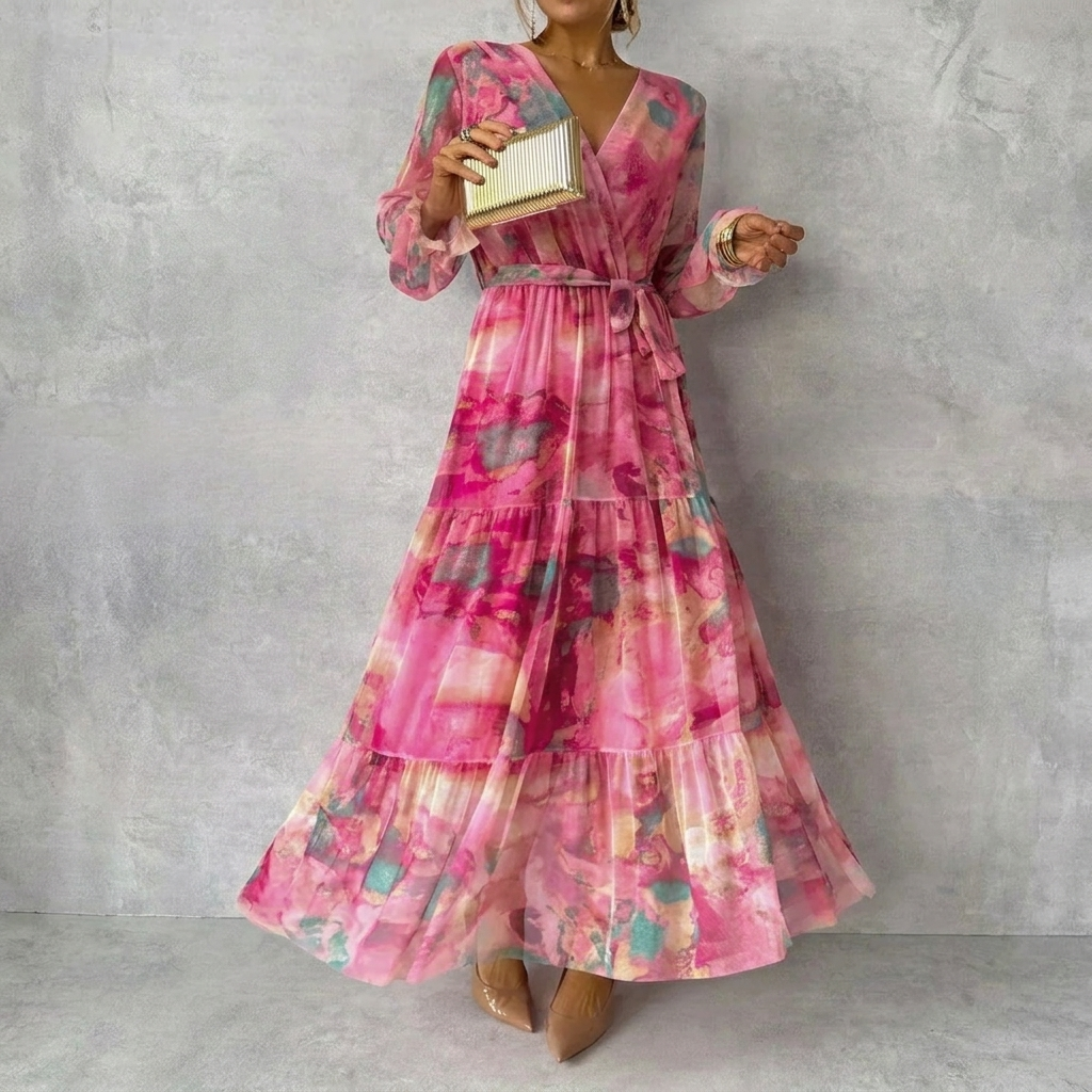 Flowy Women’s Wrap Dress with Vibrant Floral Pattern