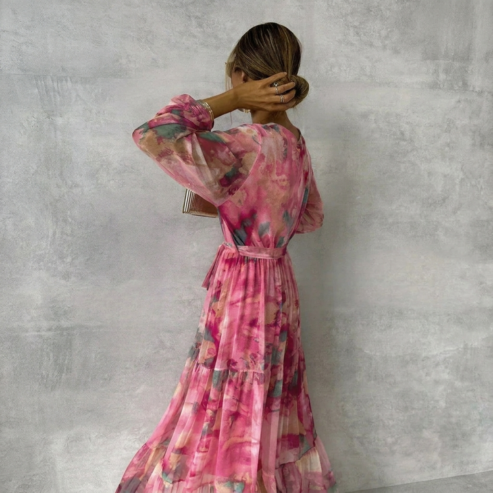 Flowy Women’s Wrap Dress with Vibrant Floral Pattern