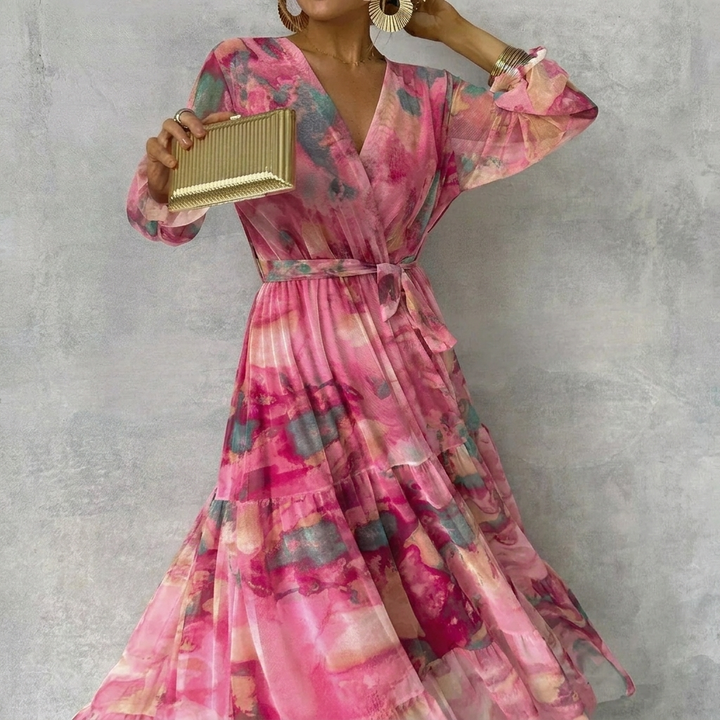 Flowy Women’s Wrap Dress with Vibrant Floral Pattern