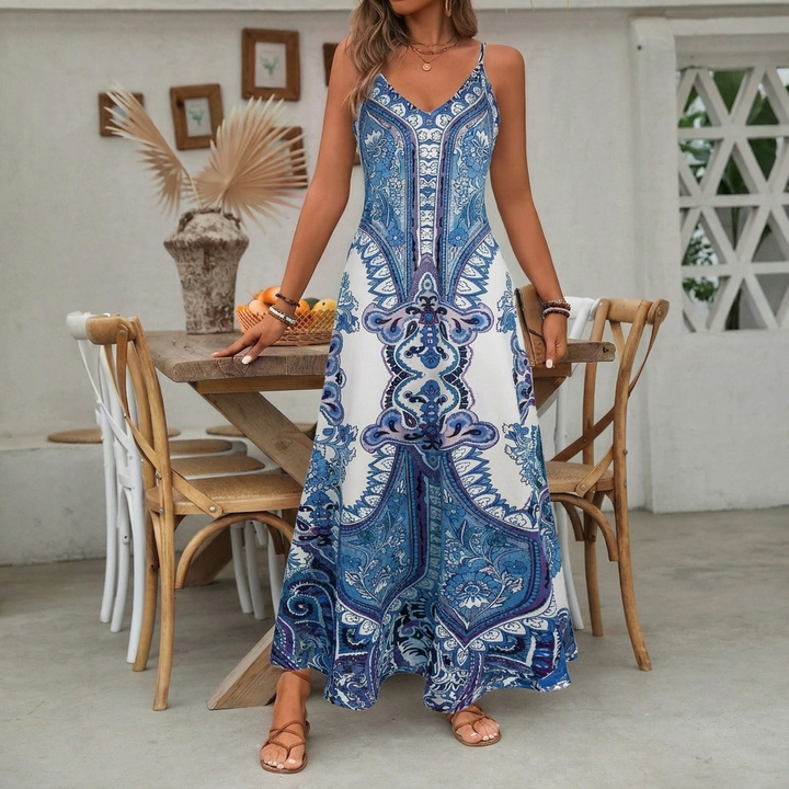 Boho Paisley Print Maxi Dress
