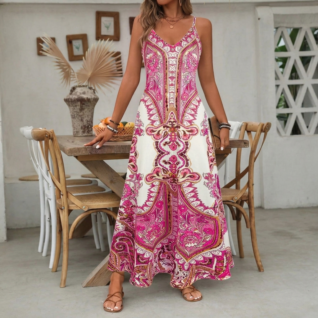 Boho Paisley Print Maxi Dress