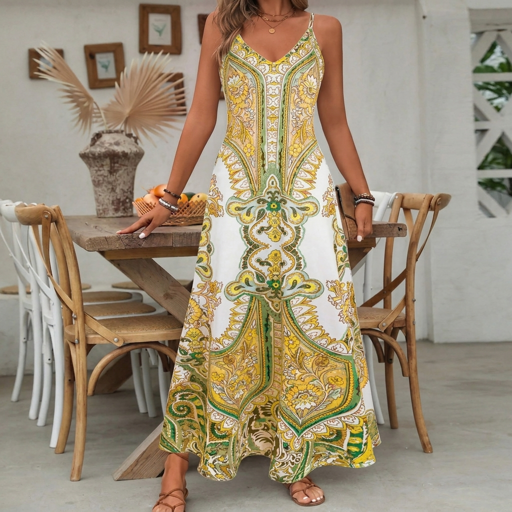 Boho Paisley Print Maxi Dress