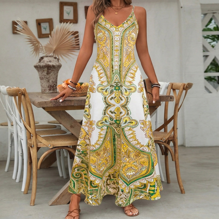 Boho Paisley Print Maxi Dress
