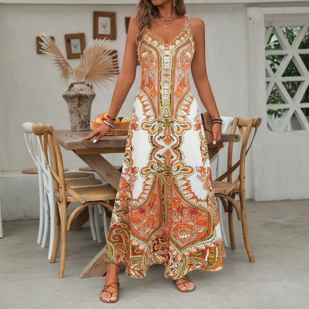 Boho Paisley Print Maxi Dress