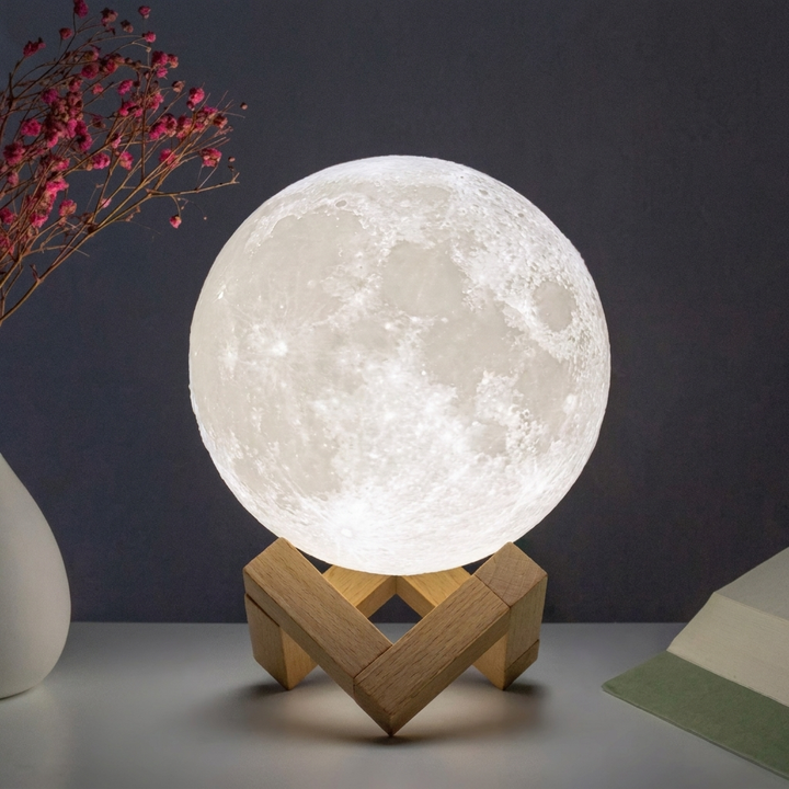 3D Printed Moon Night Light with Touch Switch for Home Decor