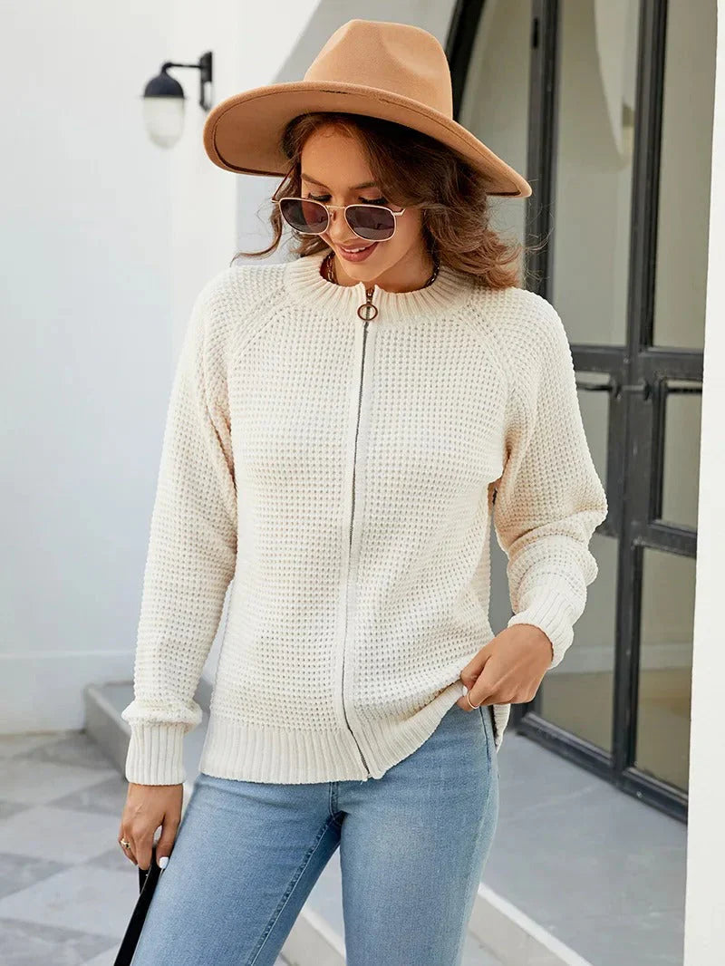 Solid comfortable Women's Zip-Up Cardigan