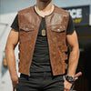Rugged Faux Leather Biker Vest with Snap Pockets for Men