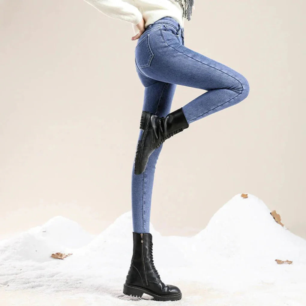 High-Waist Women's Winter Jeans Lined for Cold Days